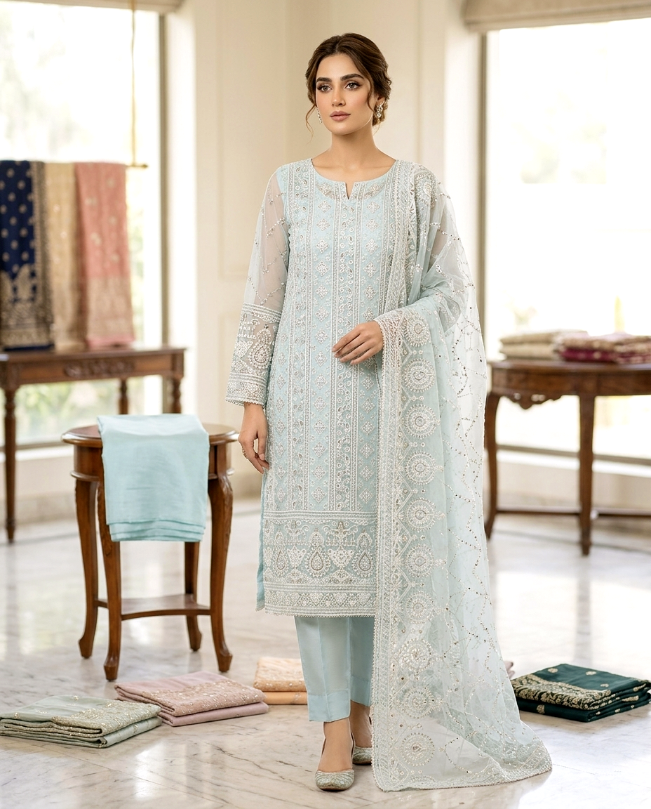 Fancy Khaddi Net Suit (Unstitched)