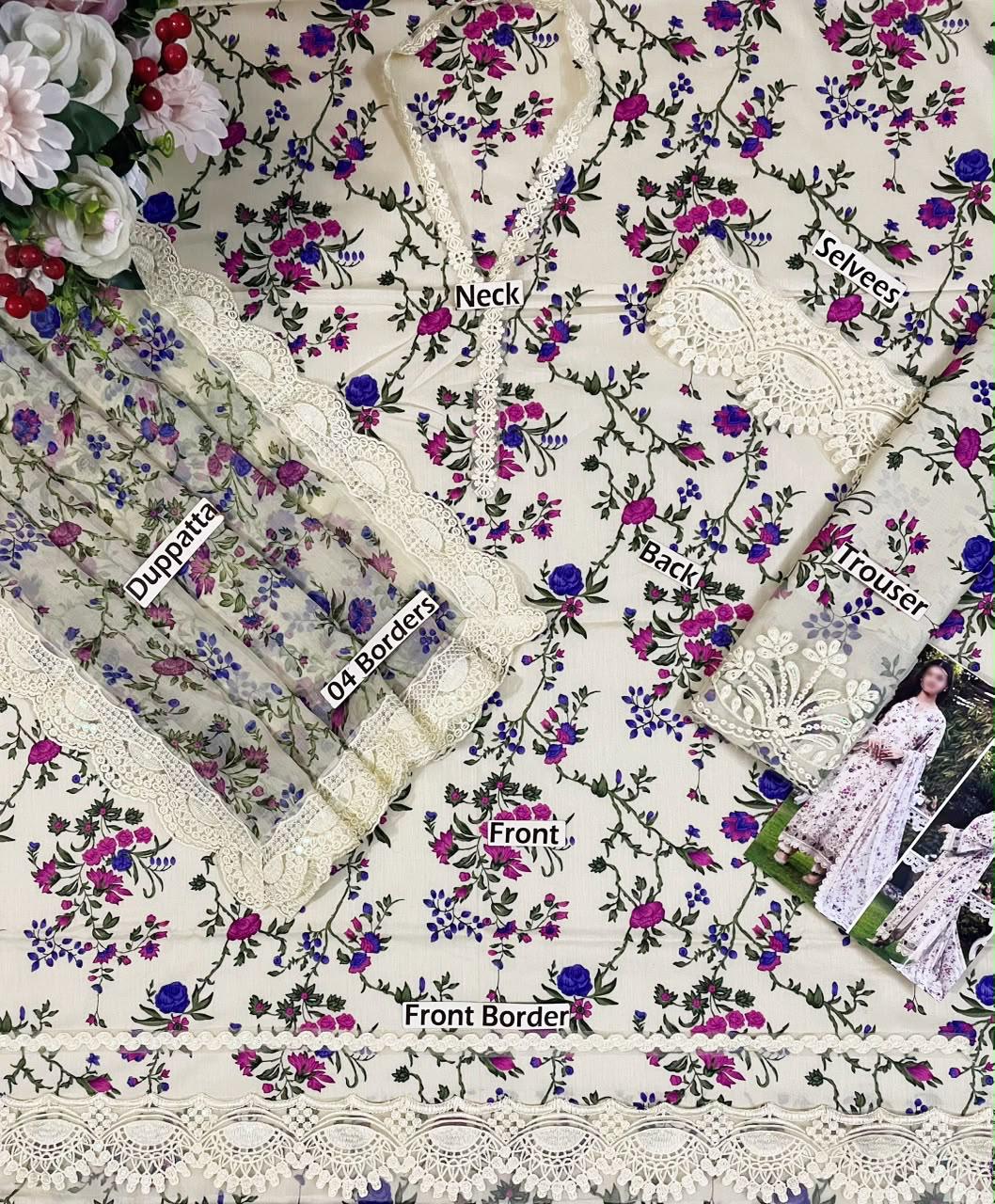 Aneelas UnStitched Print Emb Lawn Chiffon Duppata 3pc