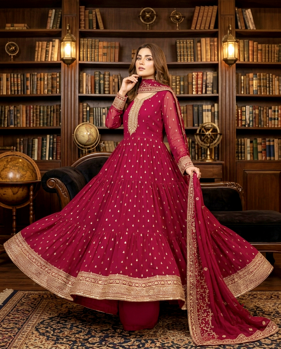 Chiffon Golden Zari Frock 726 (Unstitched)