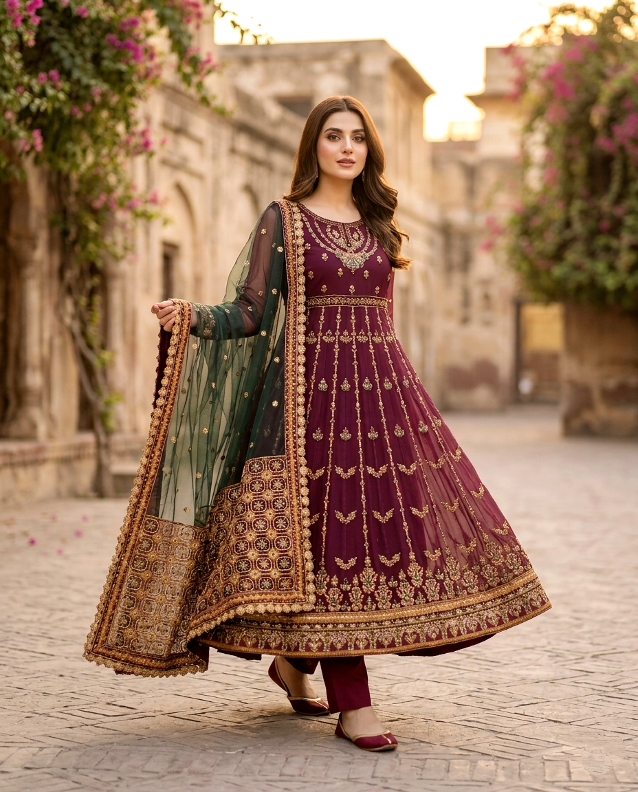 Iznikk Stones and beats Frock (Unstitched)