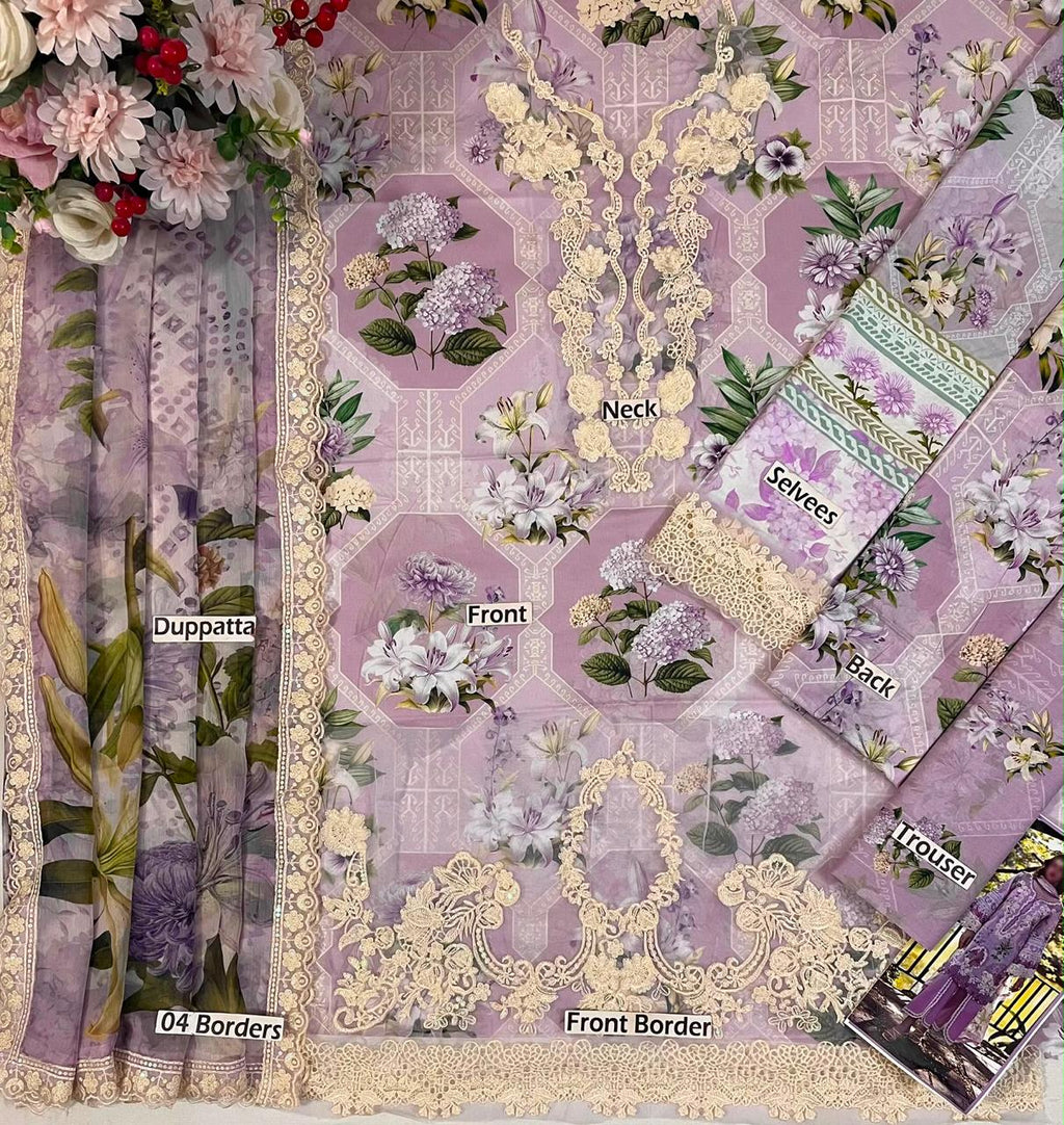 Elaf Lawn Embroidered & Printed 3 Piece Dress