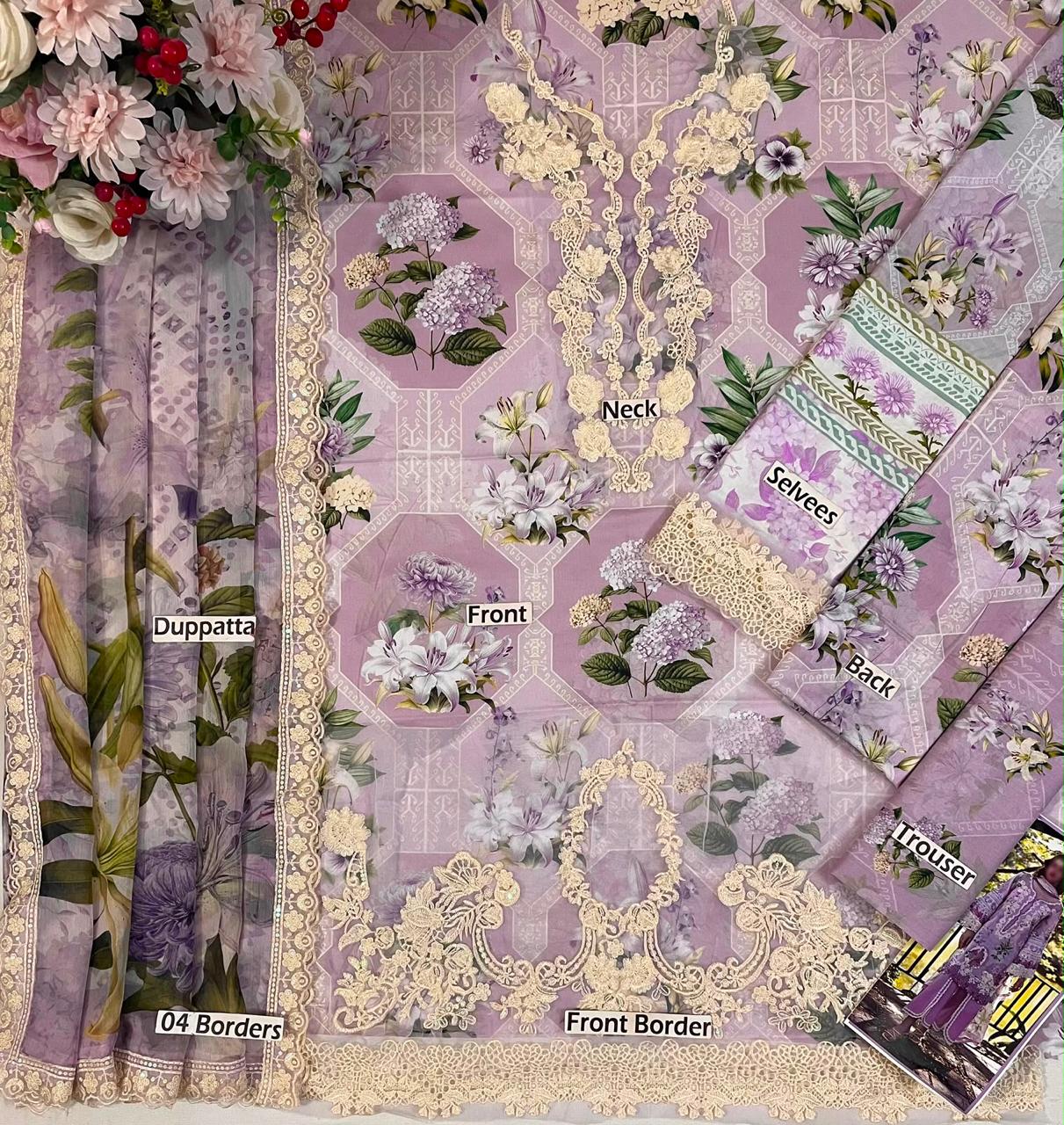 Elaf Lawn Embroidered & Printed 3 Piece Dress