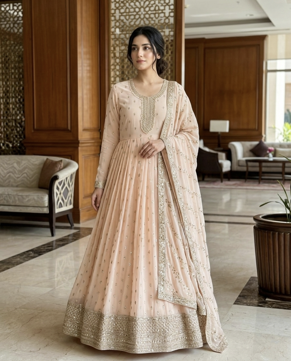Chiffon Golden Zari Frock 993 (Unstitched)