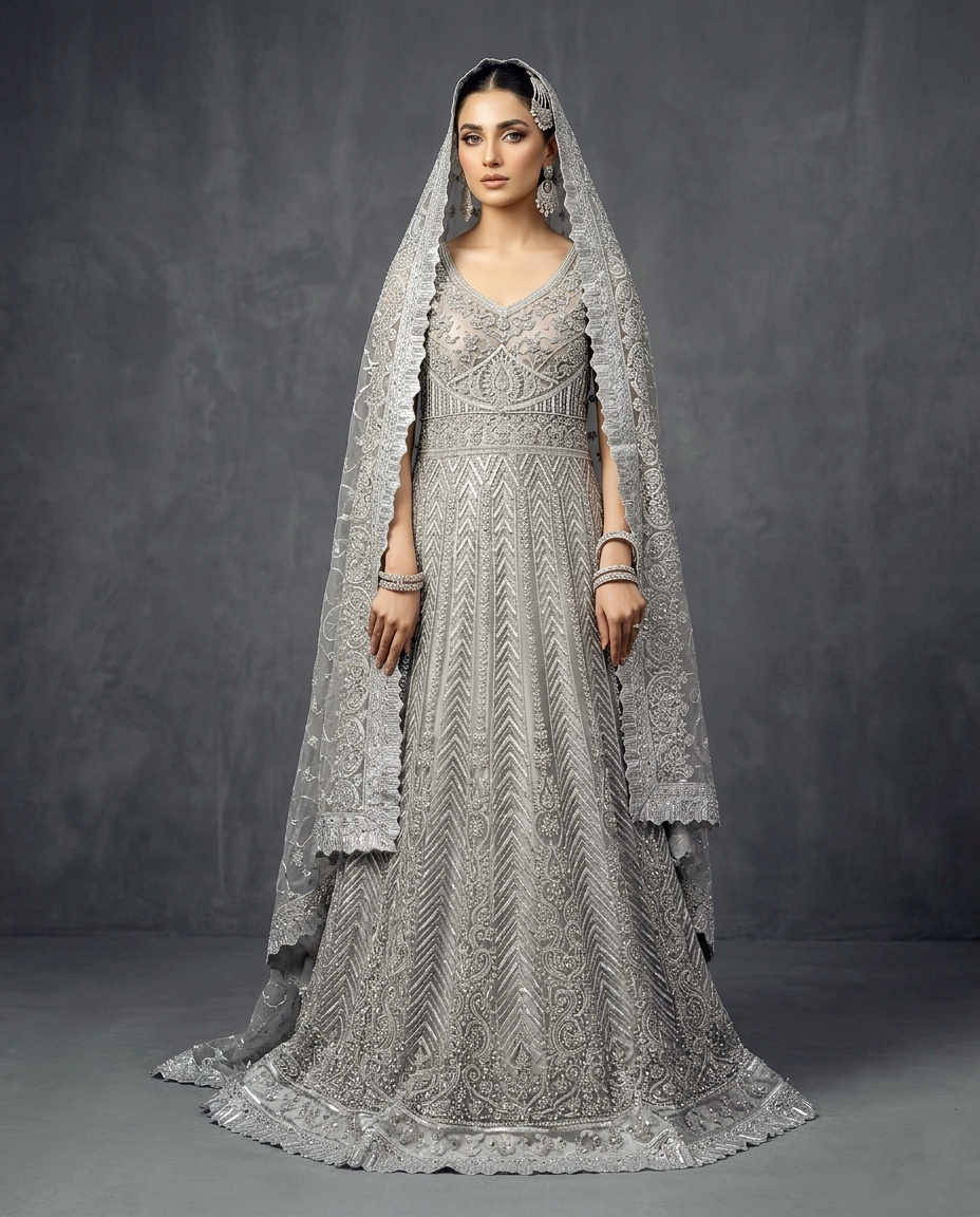 Silver Mirage Embellished Maxi (Unstitched)