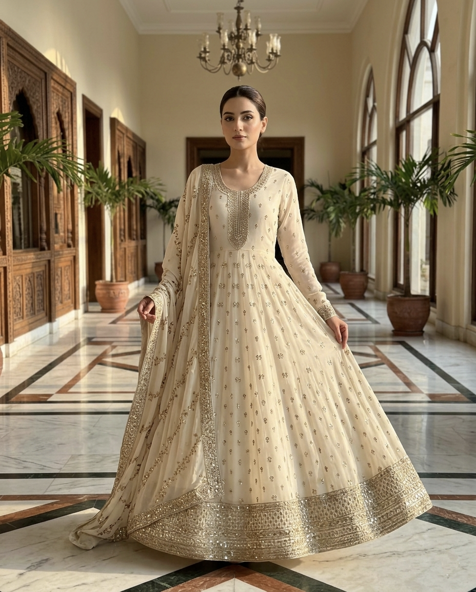 Chiffon Golden Zari Frock 993 (Unstitched)