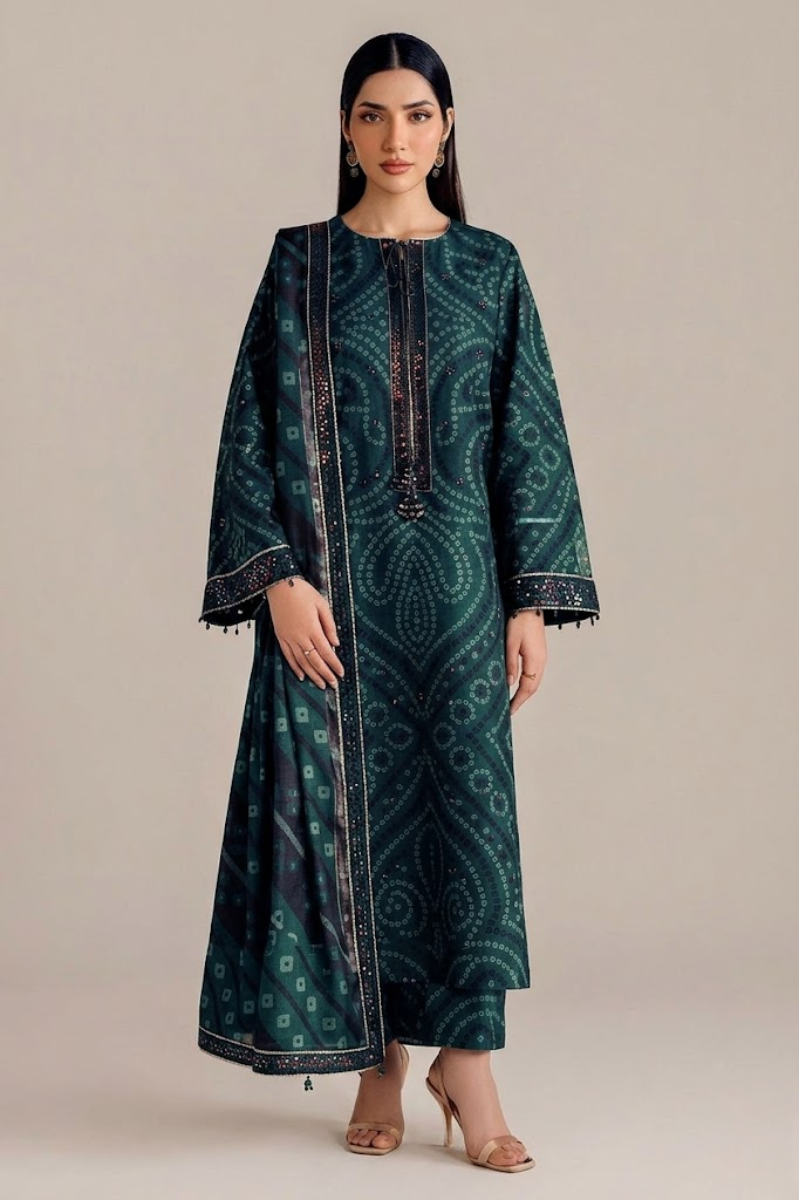 03-Piece Printed Lawn Suit With Chiffon Dupatta