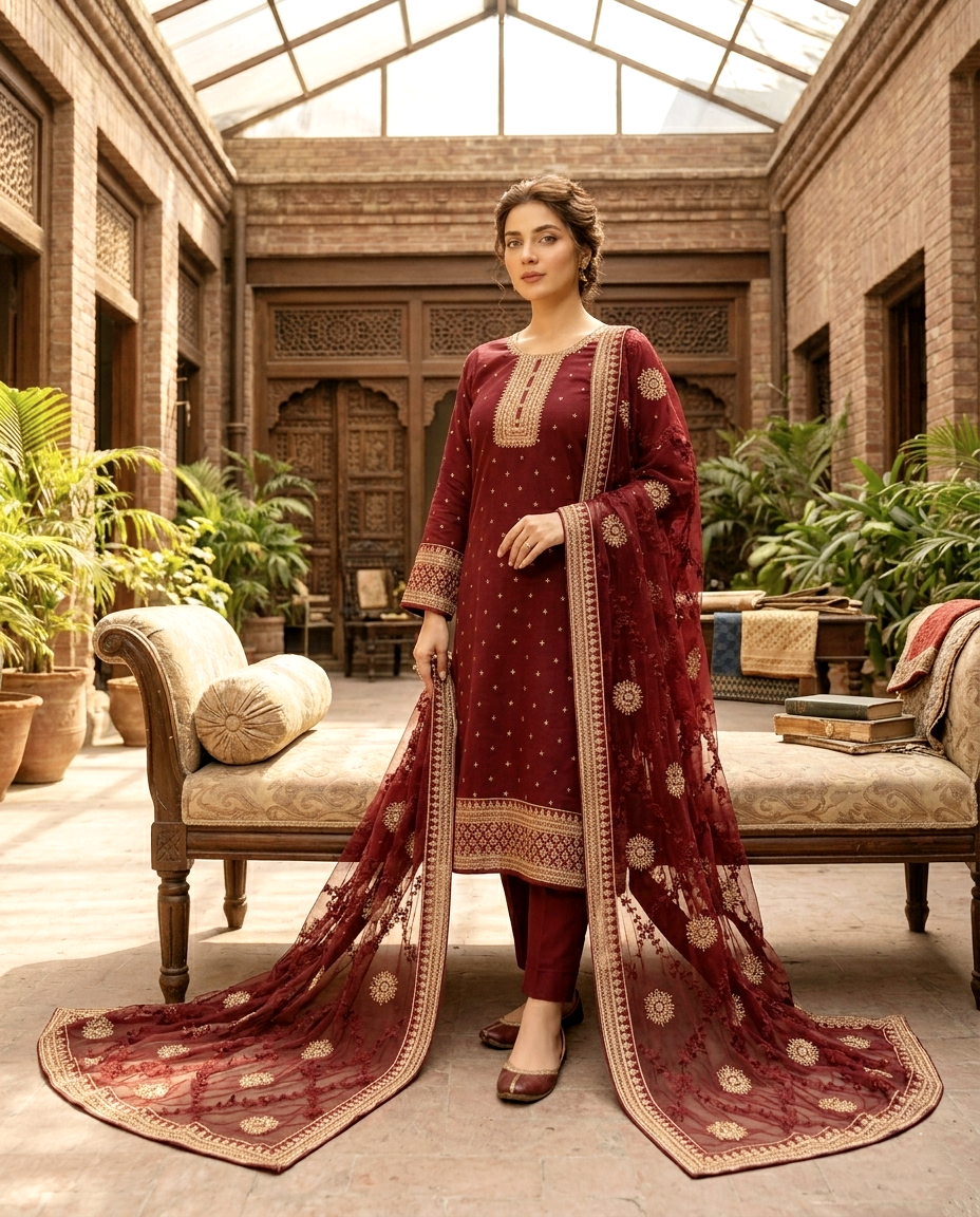 Festive Cotton Embroidered 3pcs (Unstitched)