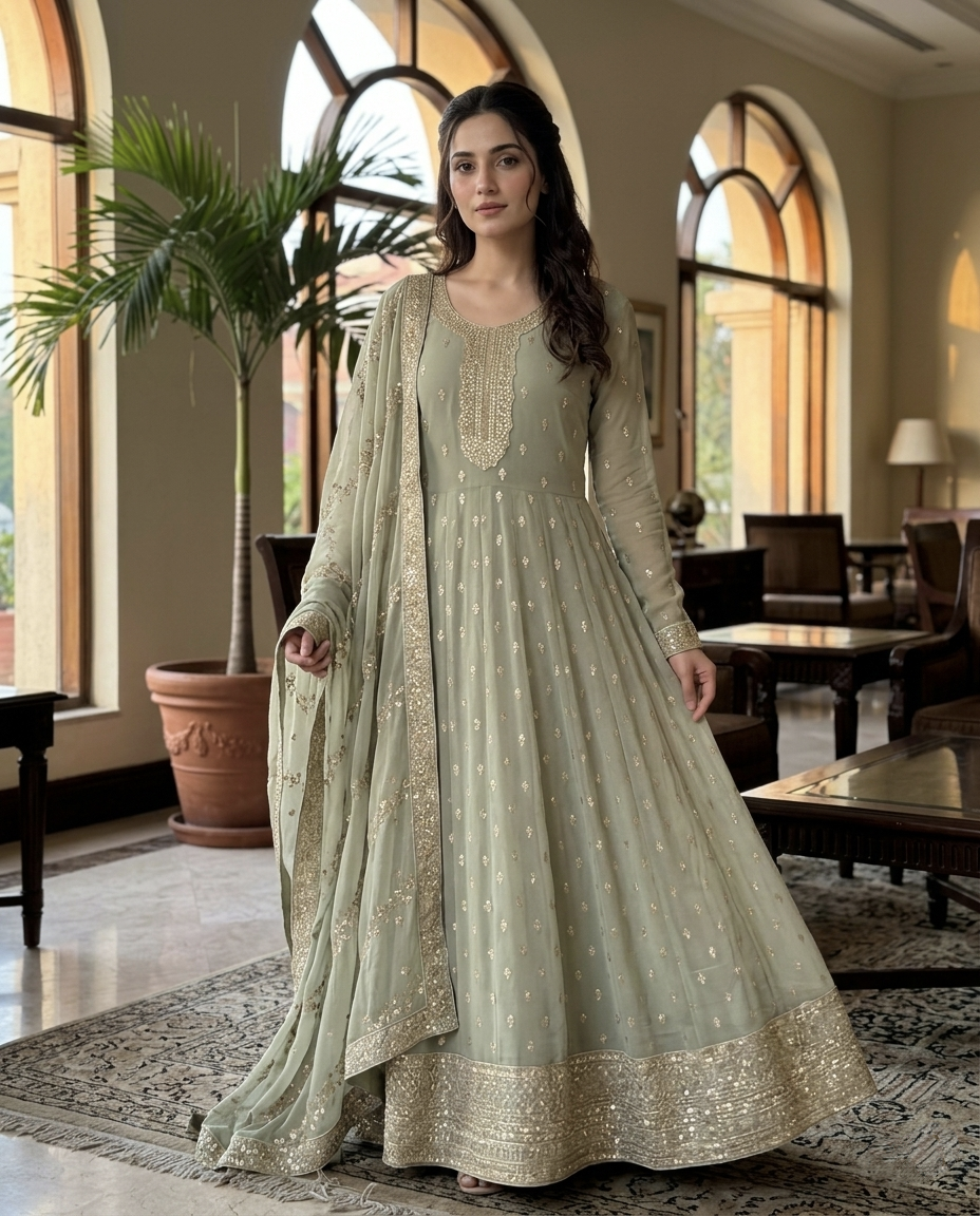 Chiffon Golden Zari Frock 993 (Unstitched)