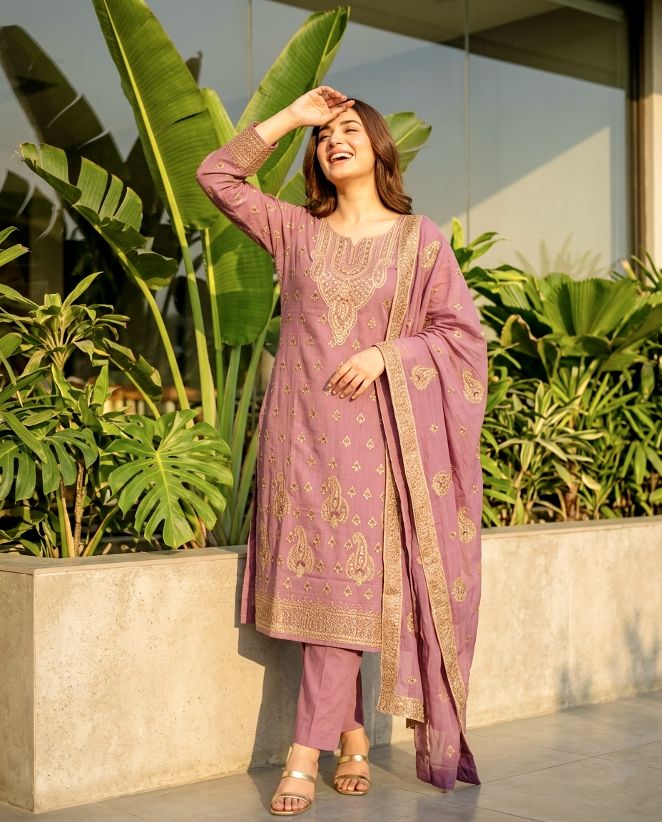 Royal Motif Cotton Suit (Unstitched)