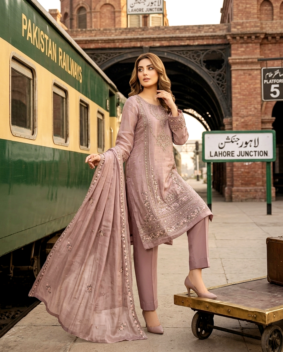 Azure Serenade 3 Pcs Embroidered Suit