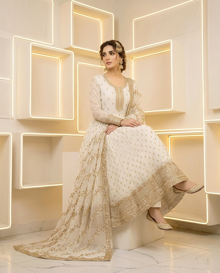 Chiffon Golden Zari Frock 993 (Unstitched)