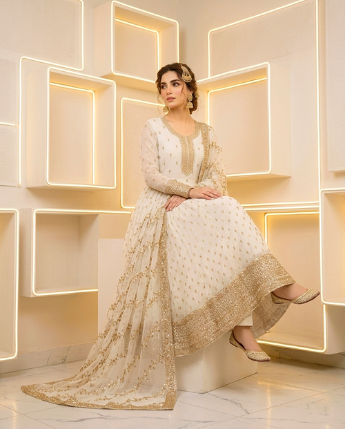 Chiffon Golden Zari Frock 993 (Unstitched)