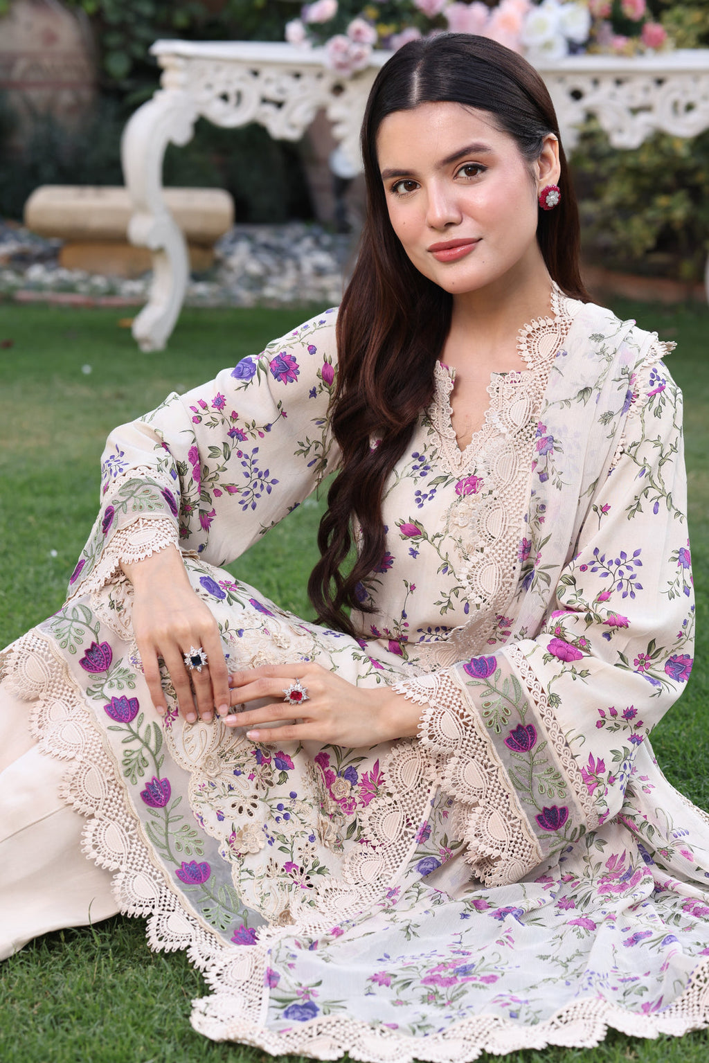 Aneelas UnStitched Print Emb Lawn Chiffon Duppata 3pc