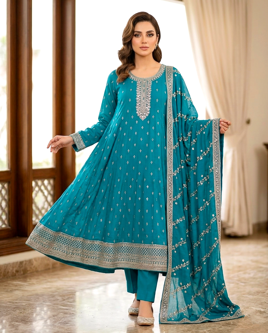 Zari Embroidery Cotton Frock (Unstitched)