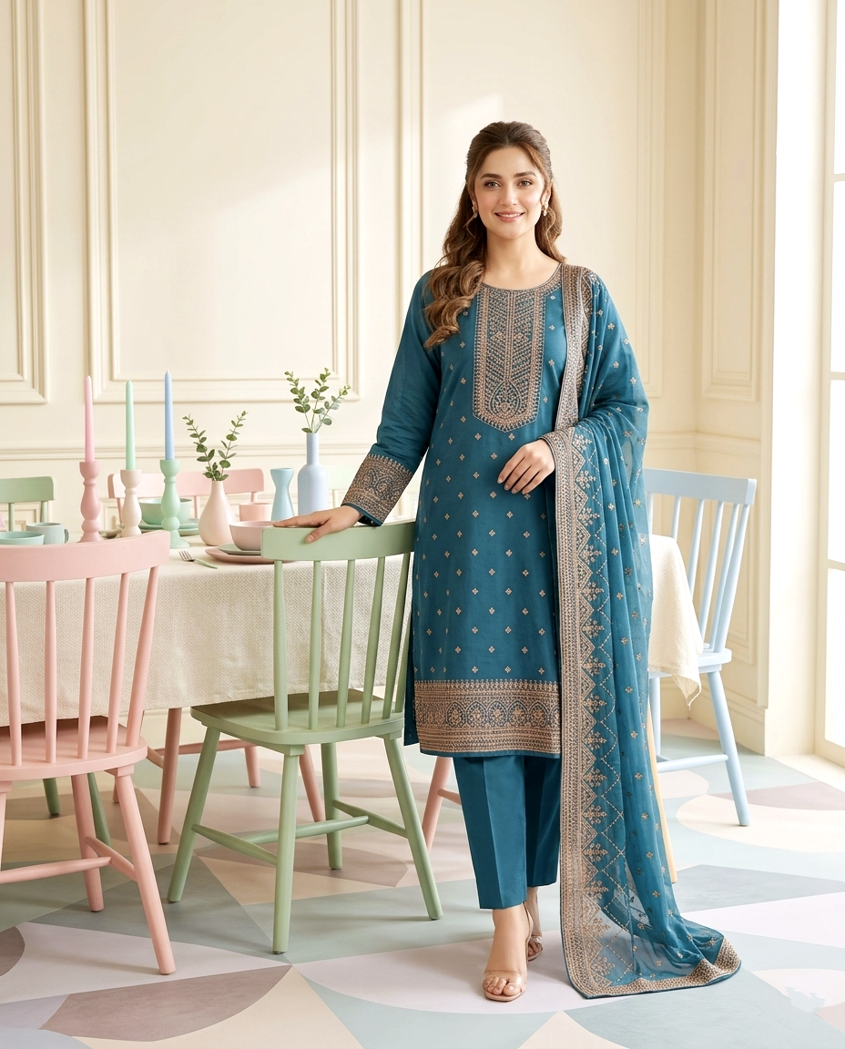 Mint Heritage Copper Zari Cotton (Unstitched)