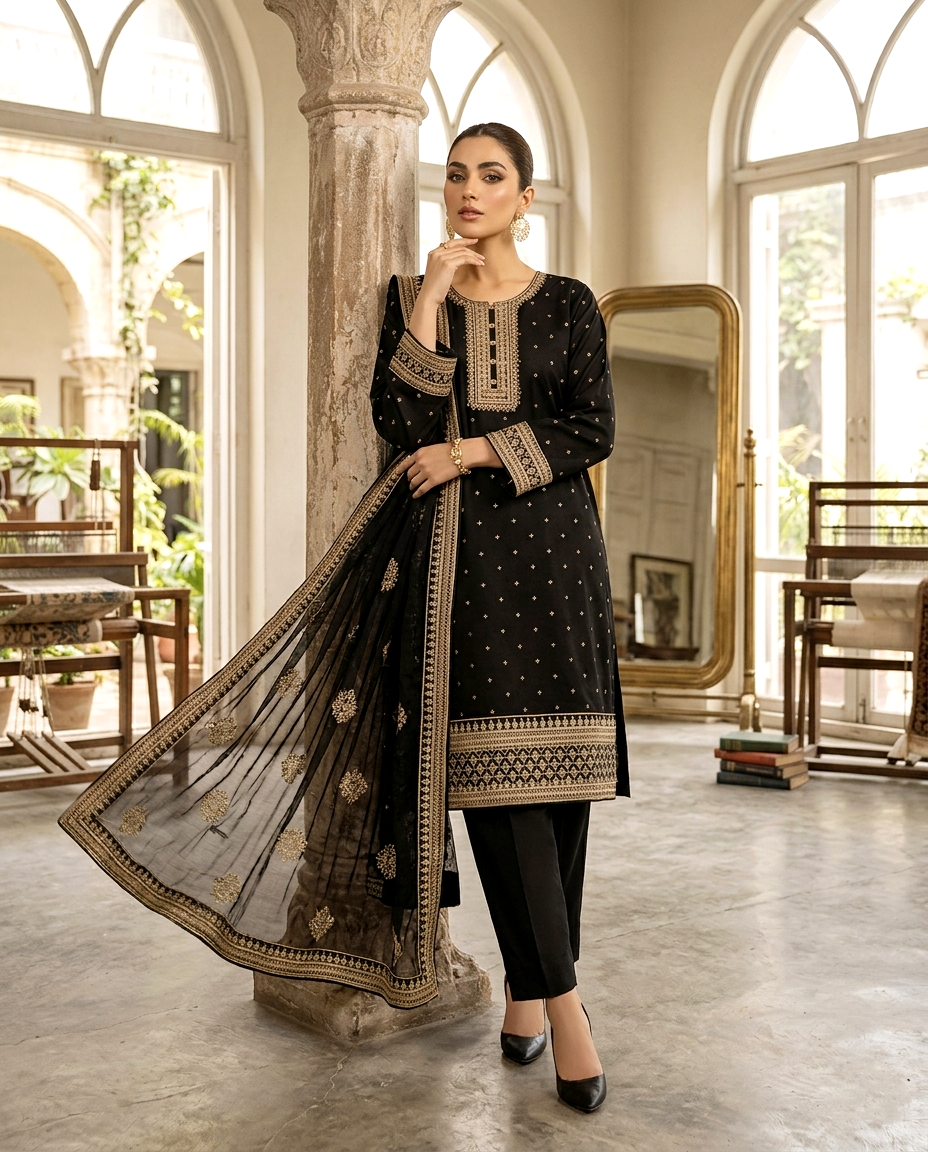 Festive Cotton Embroidered 3pcs (Unstitched)