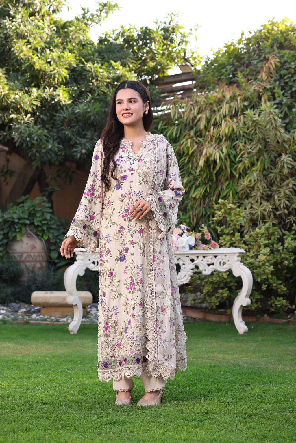 Aneelas UnStitched Print Emb Lawn Chiffon Duppata 3pc
