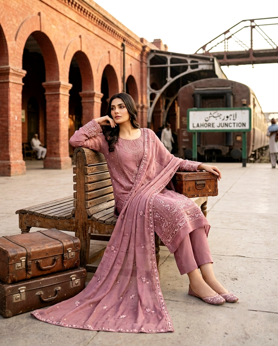 Azure Serenade 3 Pcs Embroidered Suit