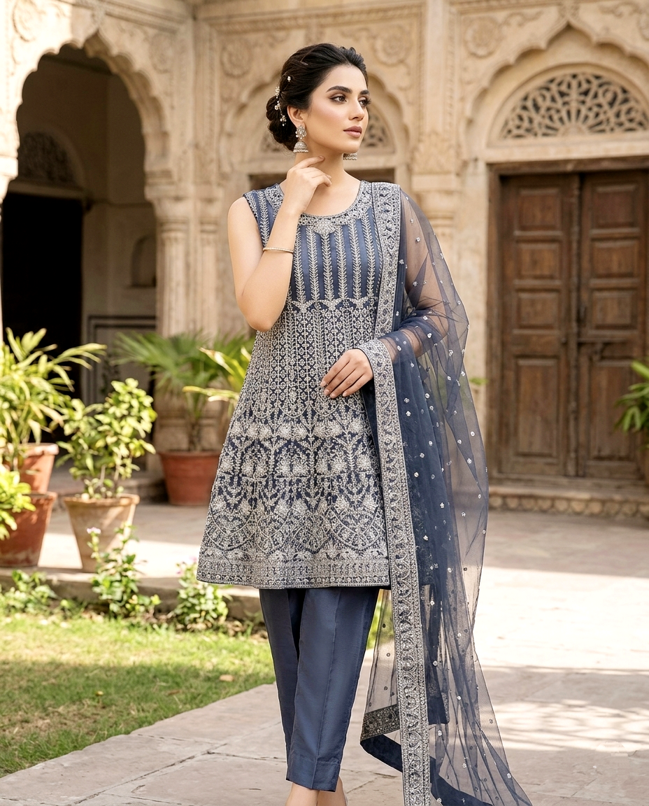 Zarnish Net Short Semi Stitched