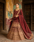 Vintage Wine Bridal Lehengha (Unstitched)