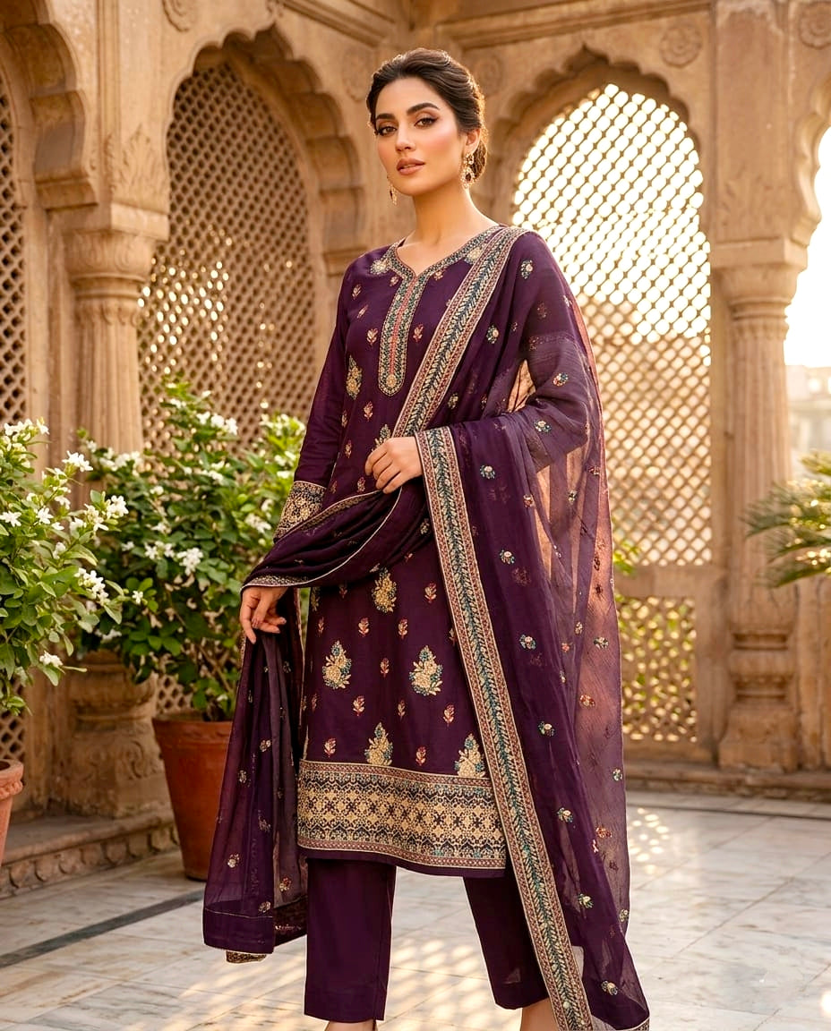 Multi Zari Emb Cotton (Unstitched)