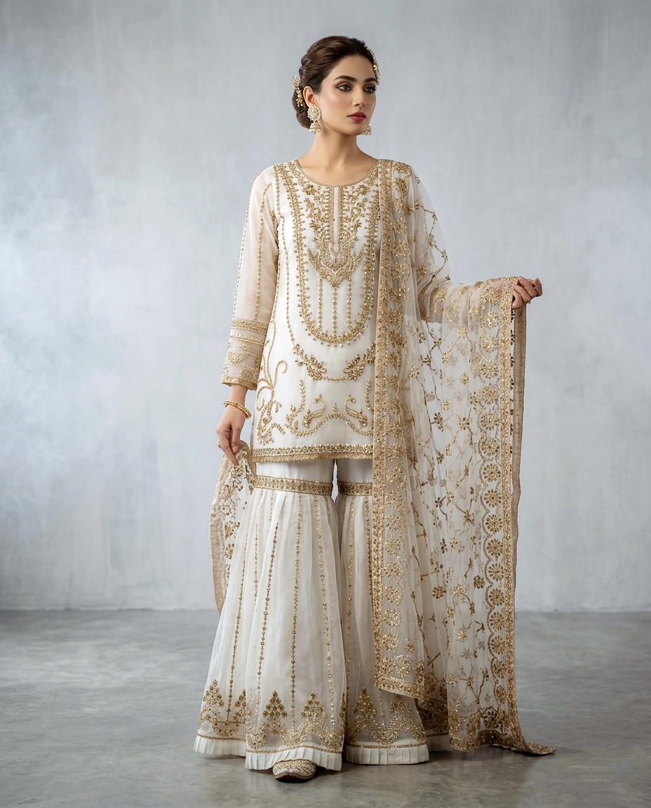 Noor-e-Zar Organza Gharara Set (stitched)