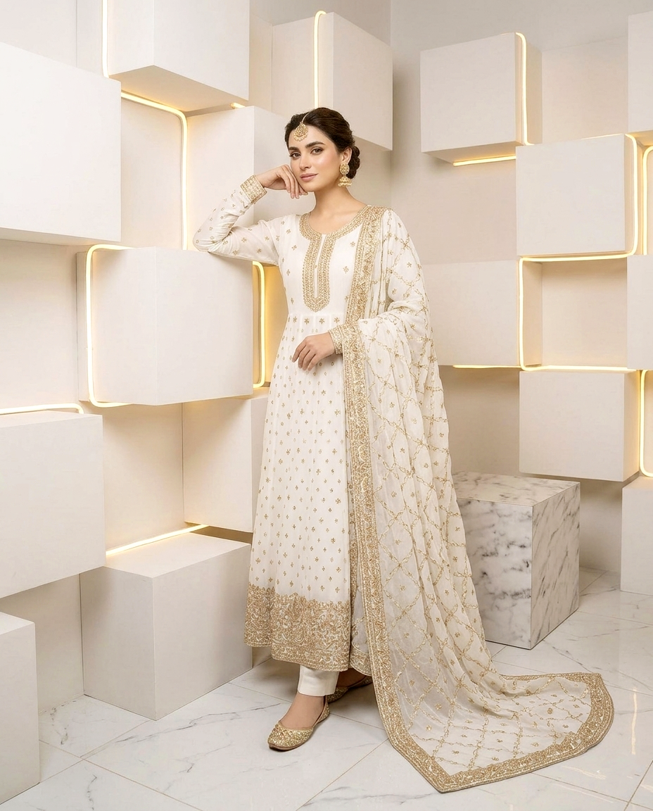 Chiffon Golden Zari Frock 991 (Unstitched)