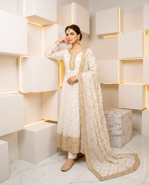 Chiffon Golden Zari Frock 991 (Unstitched)
