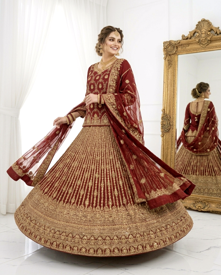 Merlot Muse Bridal Lehengha (Unstitched)