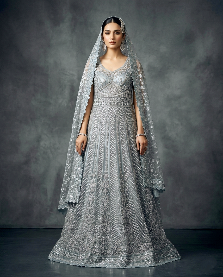 Silver Mirage Embellished Maxi (Unstitched)