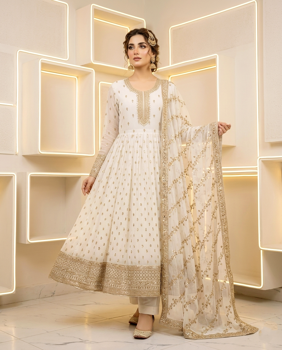 Chiffon Golden Zari Frock 993 (Unstitched)