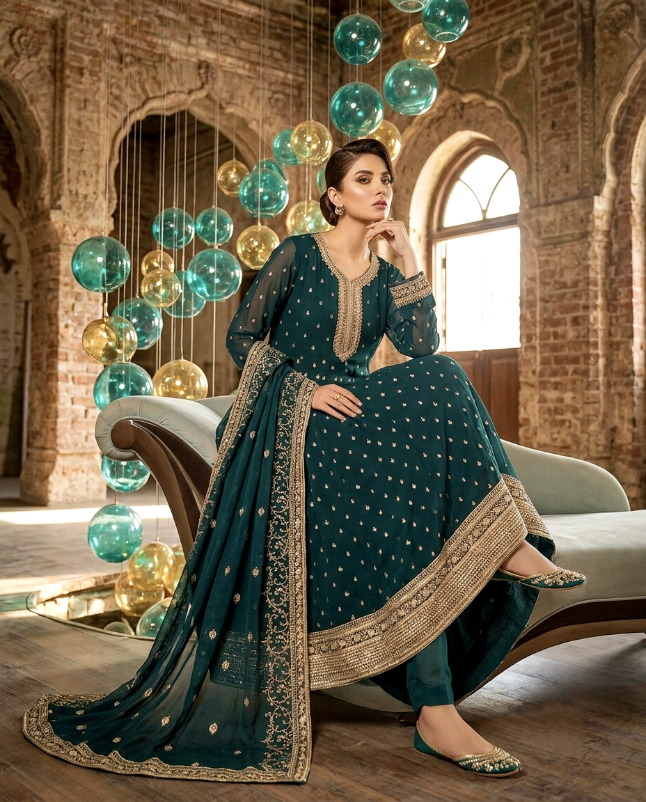 Chiffon Golden Zari Frock 726 (Unstitched)