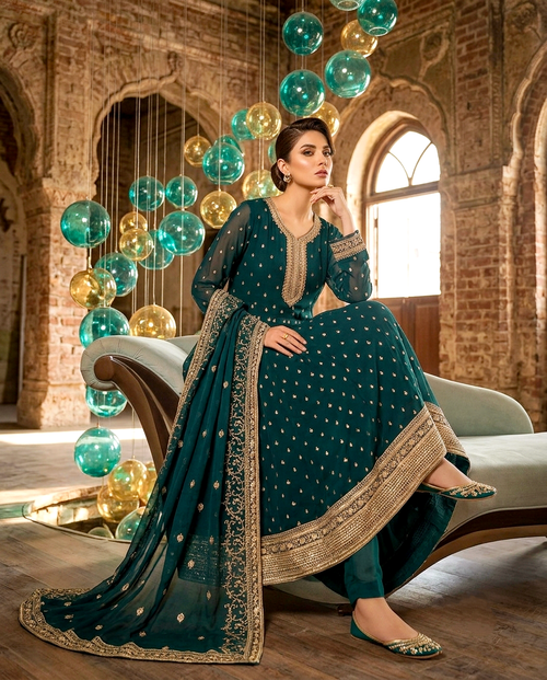 Chiffon Golden Zari Frock 726 (Unstitched)