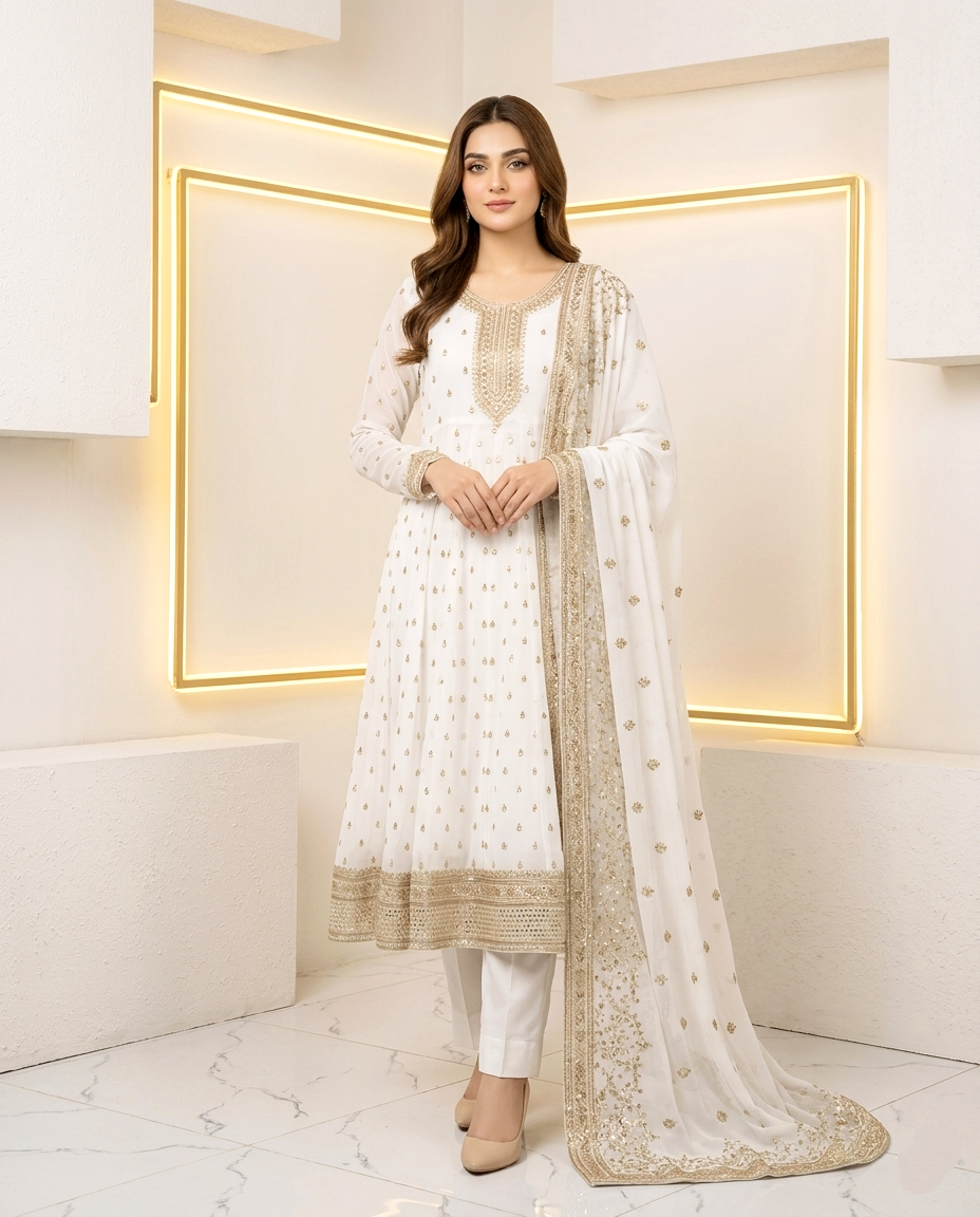 Chiffon Golden Zari Frock 393 (Unstitched)