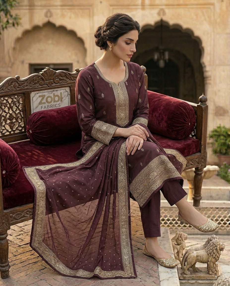 C.Jaquard Zari & Sequins (Unstitched)