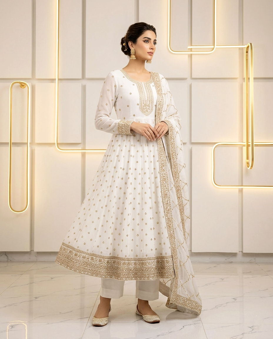 Chiffon Golden Zari Frock 992 (Unstitched)