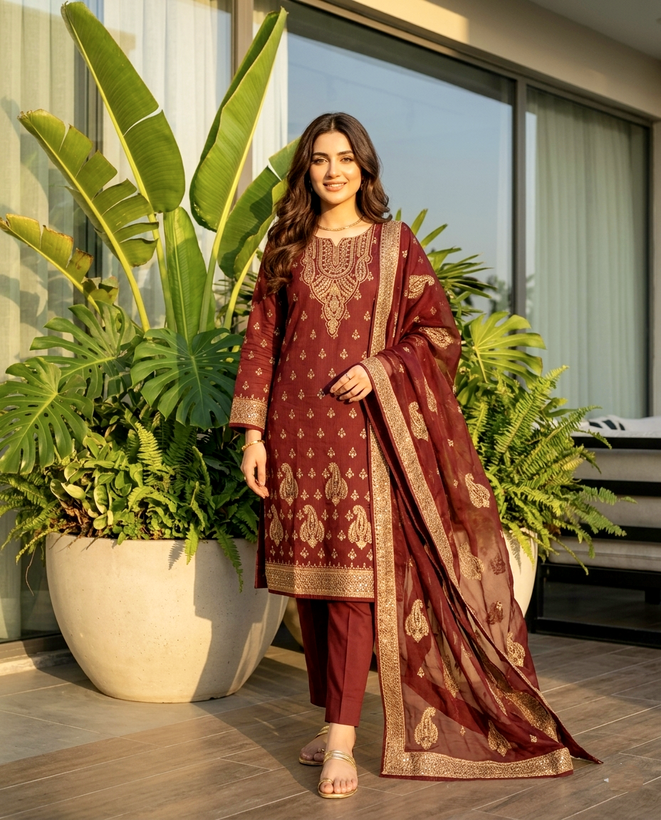 Royal Motif Cotton Suit (Unstitched)