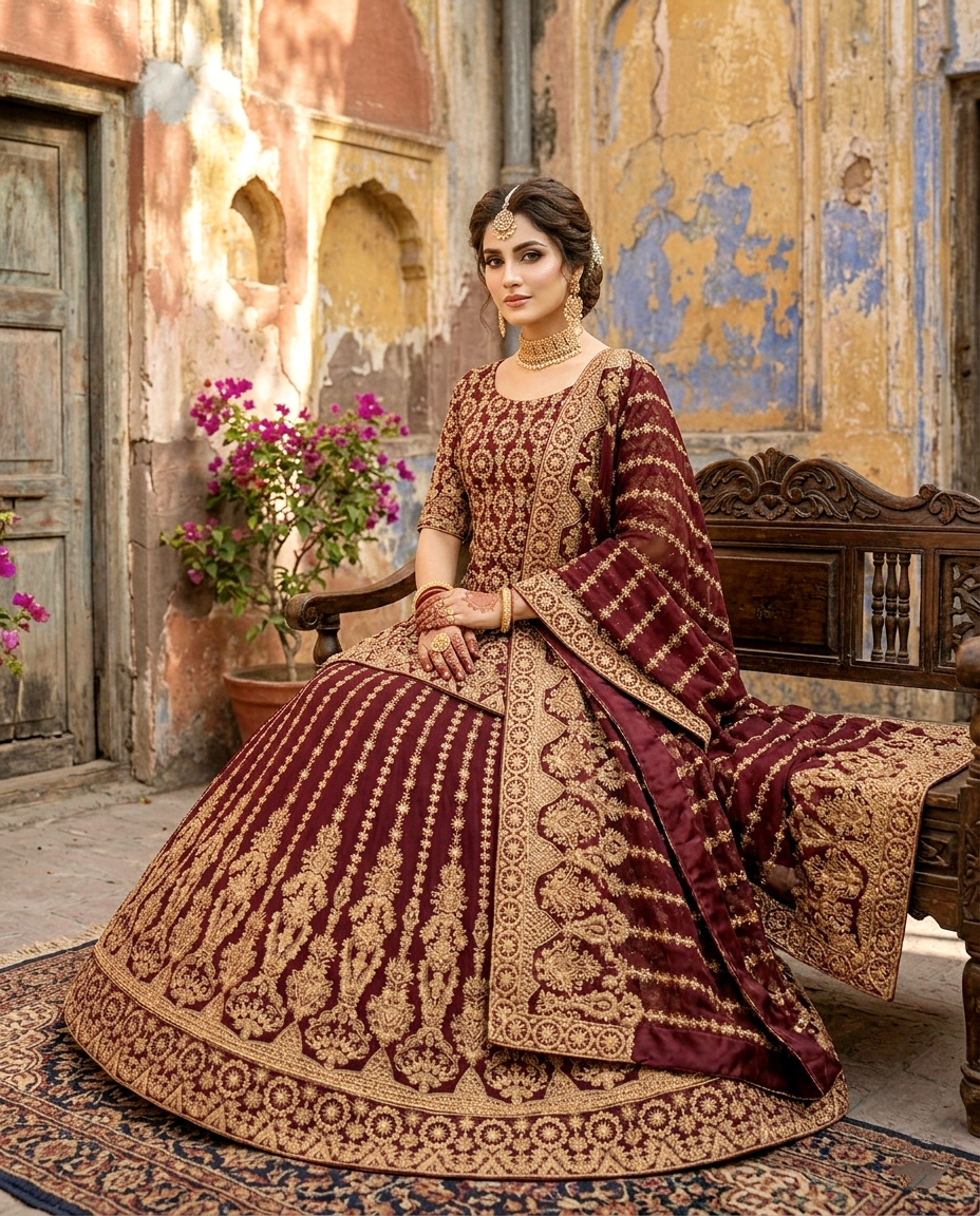 The Maroon Muse Bridal Lehengha (Unstitched)