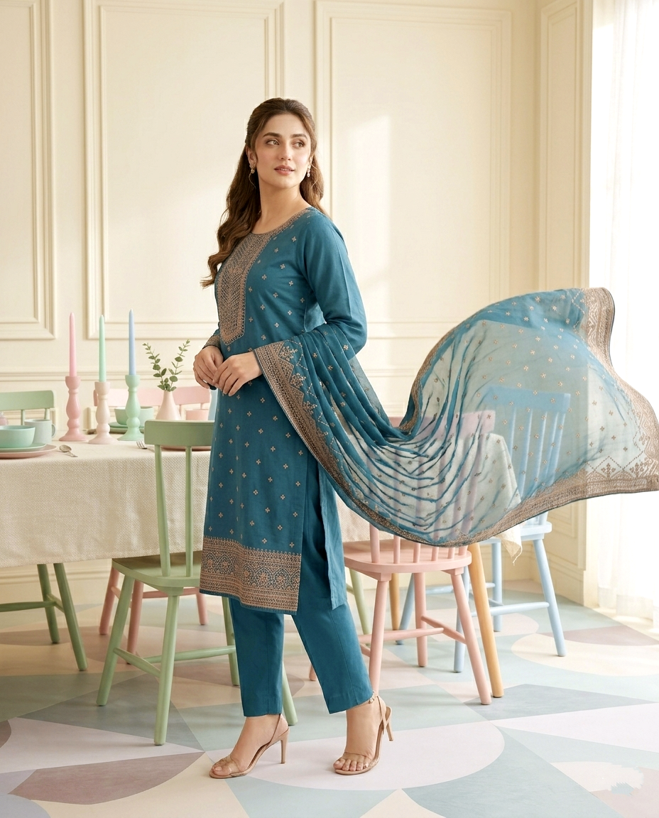 Mint Heritage Copper Zari Cotton (Unstitched)