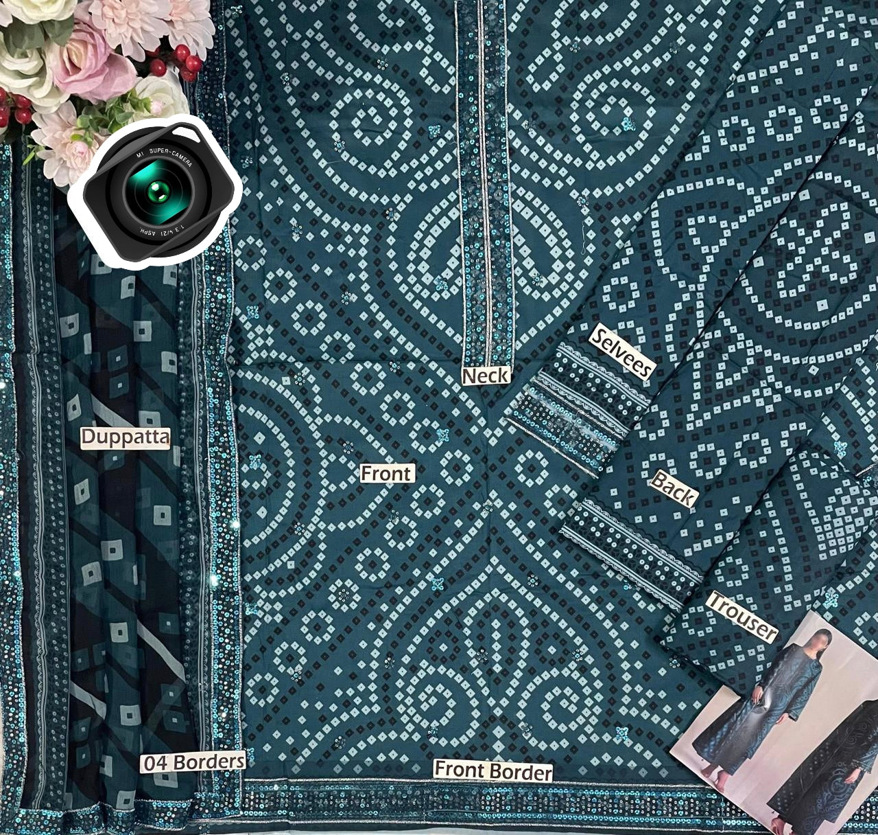 03-Piece Printed Lawn Suit With Chiffon Dupatta