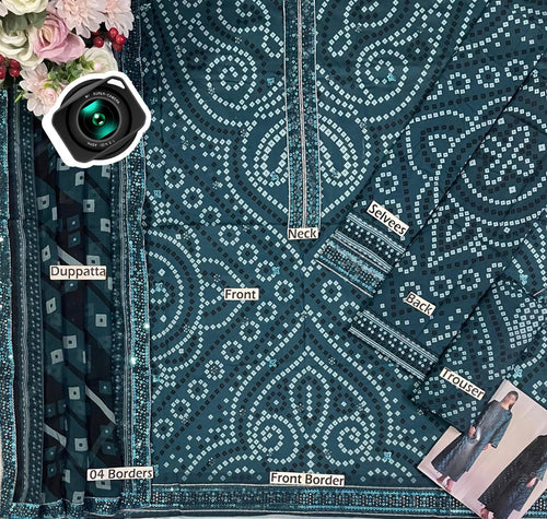 03-Piece Printed Lawn Suit With Chiffon Dupatta