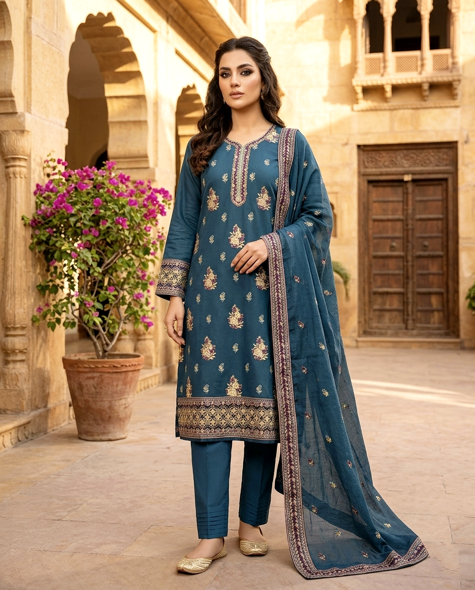 Multi Zari Emb Cotton (Unstitched)
