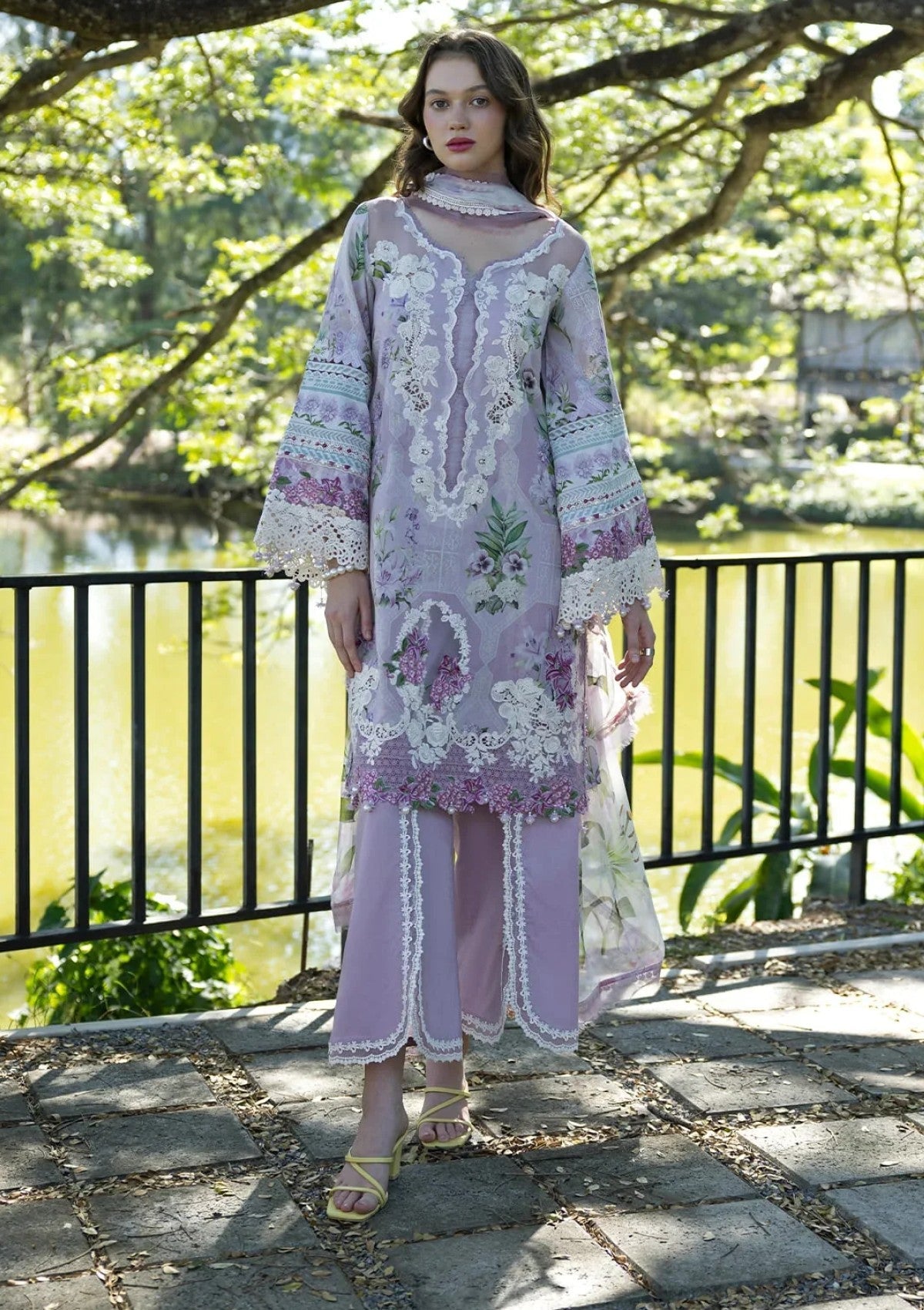 Elaf Lawn Embroidered & Printed 3 Piece Dress