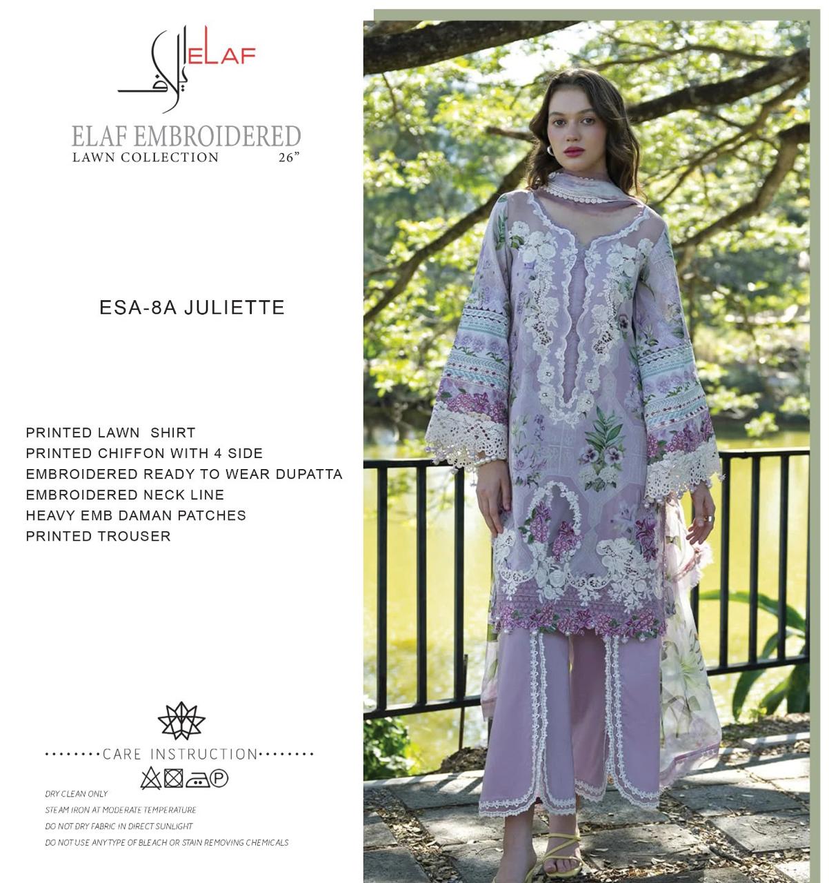 Elaf Lawn Embroidered & Printed 3 Piece Dress
