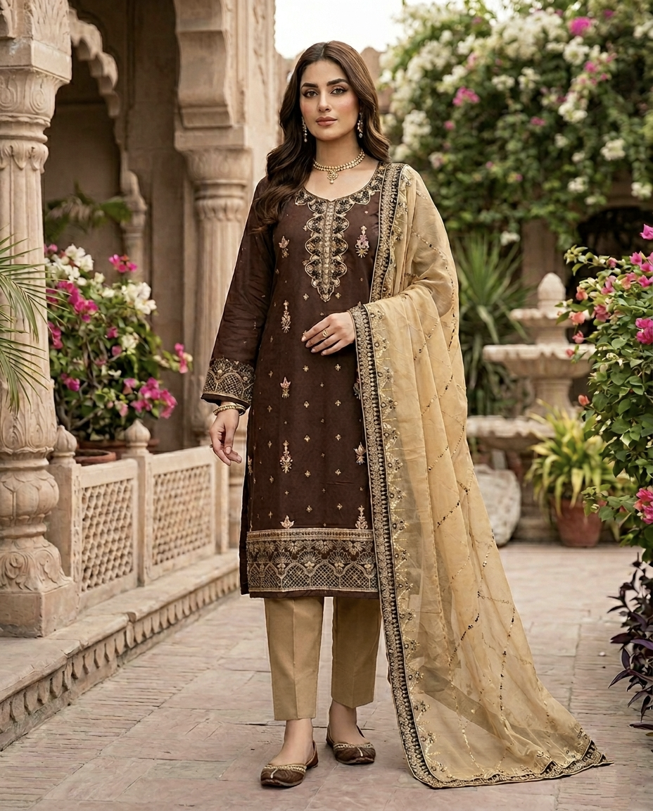 Zari & Contrast Cotton Jacquard (Unstitched)