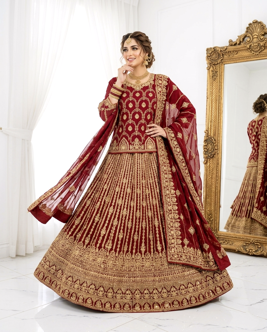Merlot Muse Bridal Lehengha (Unstitched)