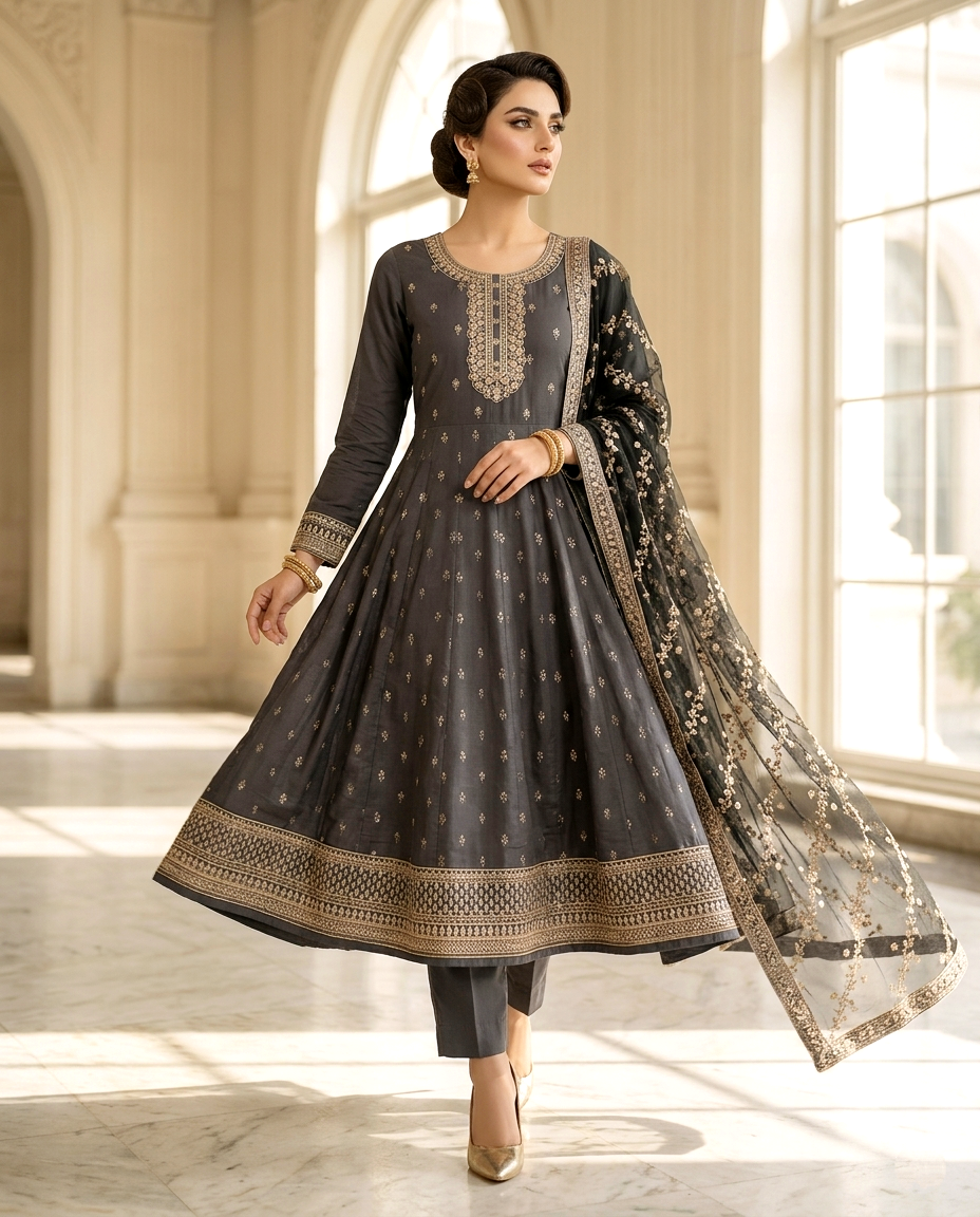 Zari Embroidery Cotton Frock (Unstitched)