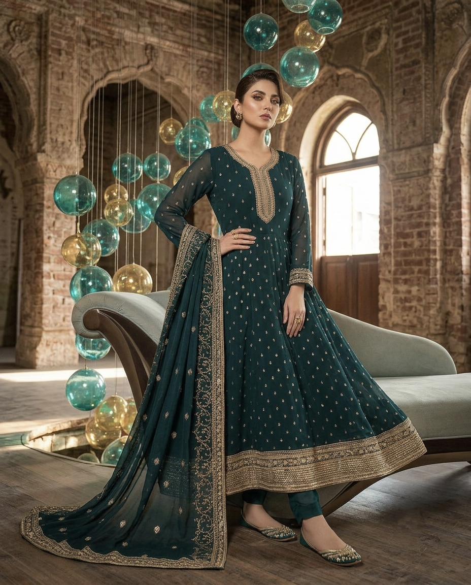 Chiffon Golden Zari Frock 726 (Unstitched)