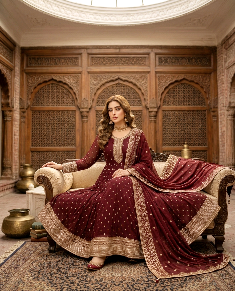 Chiffon Golden Zari Frock 726 (Unstitched)