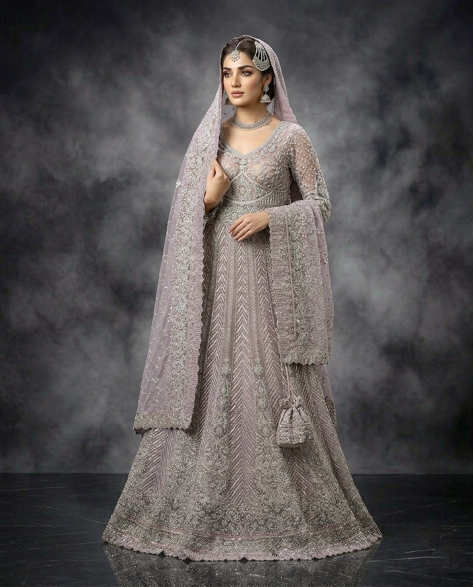 Silver Mirage Embellished Maxi (Unstitched)